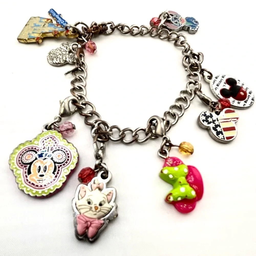 Disney Parks Charm Bracelet Lot Mickey Stitch Marie Castle Americana